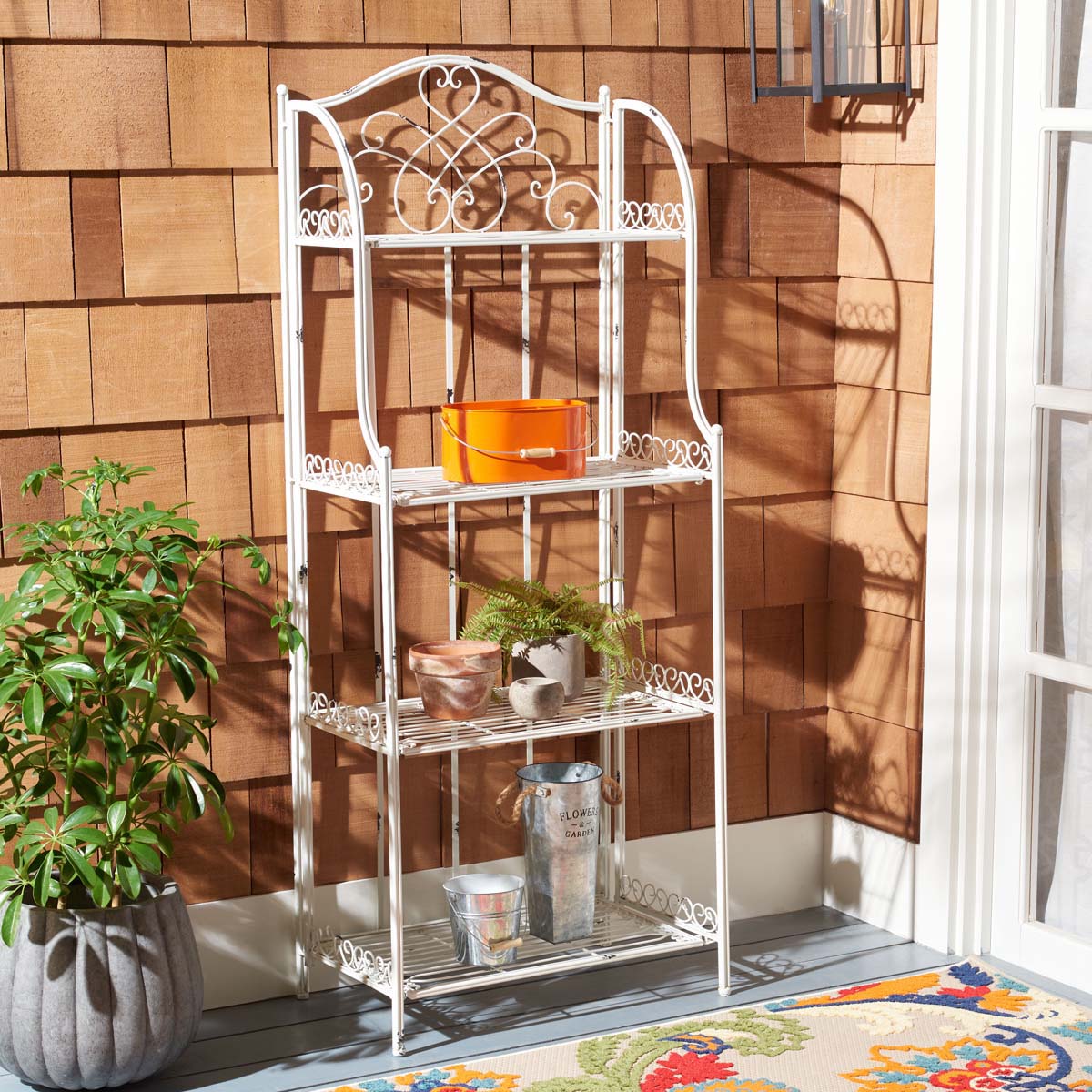 Safavieh Amaris Wrought Iron 4 Tier Outdoor Bakers Rack , PAT5014 - Antique White
