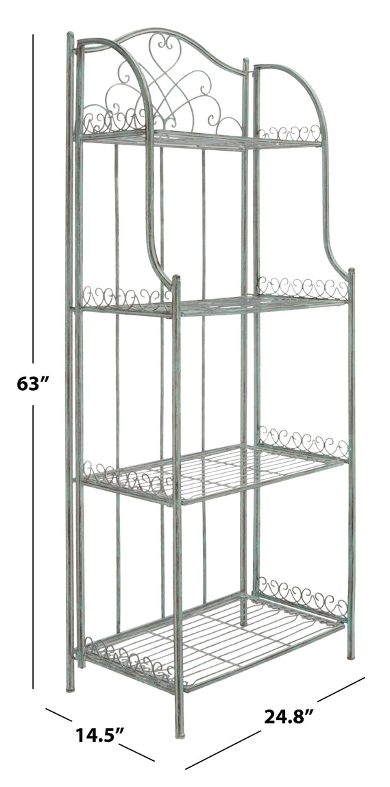 Safavieh Amaris Wrought Iron 4 Tier Outdoor Bakers Rack , PAT5014 - Antique Green