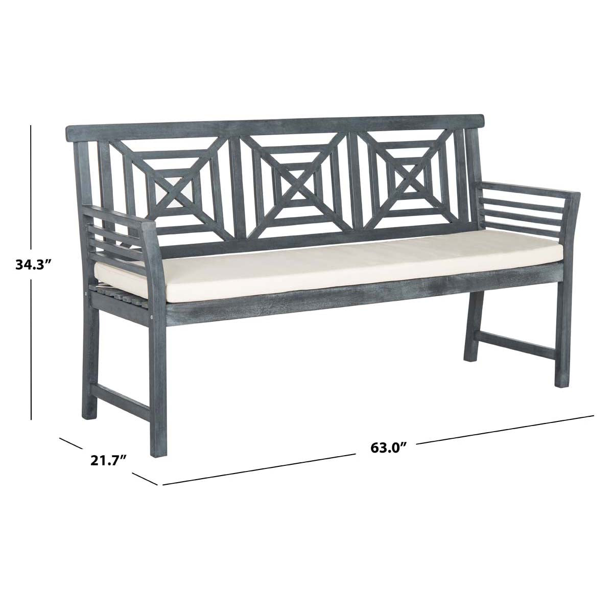 Safavieh Del Mar 3 Seat Bench , PAT6737 - Ash Grey/Beige
