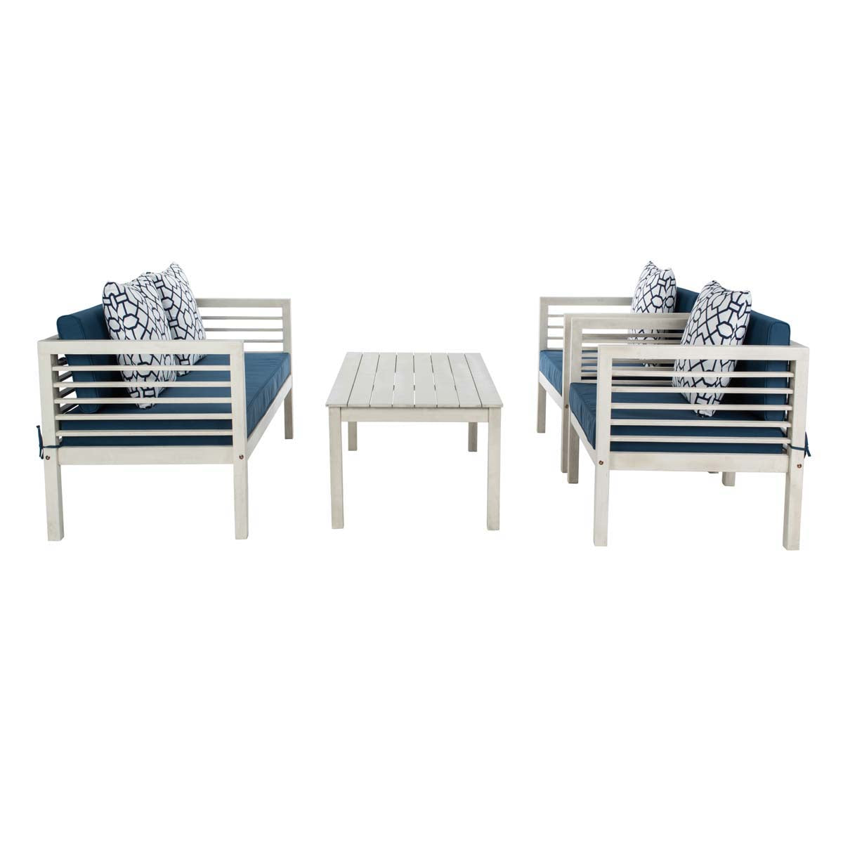 Safavieh Alda 4 Pc Outdoor Set With Accent Pillows , PAT7033 - White/Navy/White