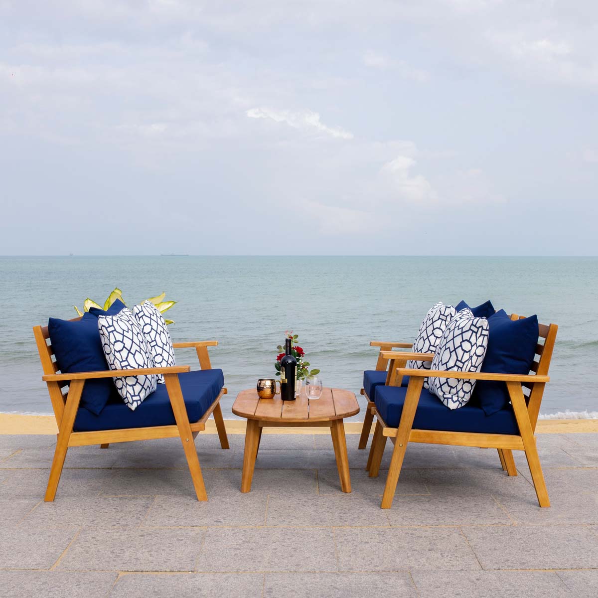 Natural/Navy/White Trellis Pillow - Natural/Navy/White Trellis Pillow