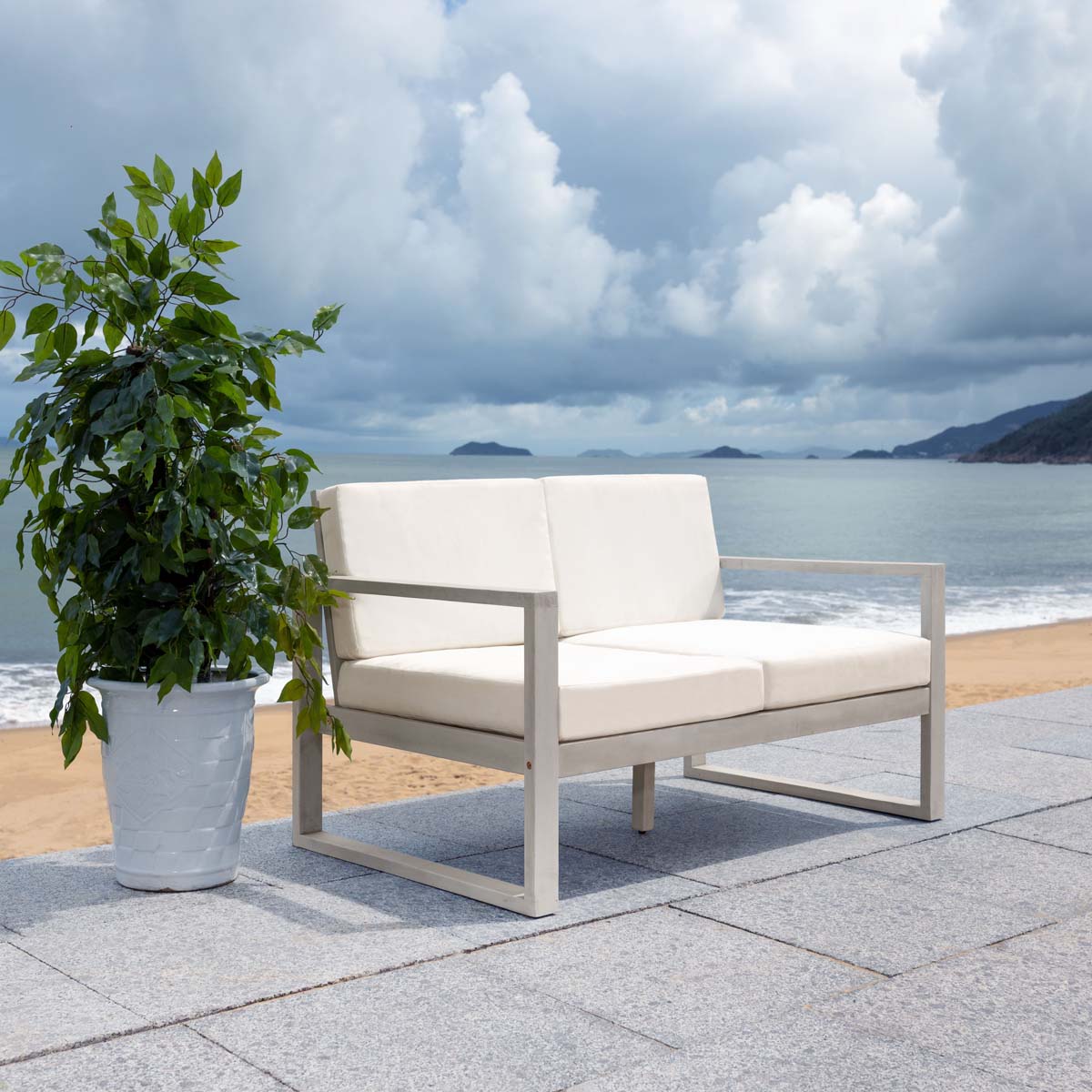 Safavieh Emiko Outdoor Bench , PAT7302 - Grey / Beige