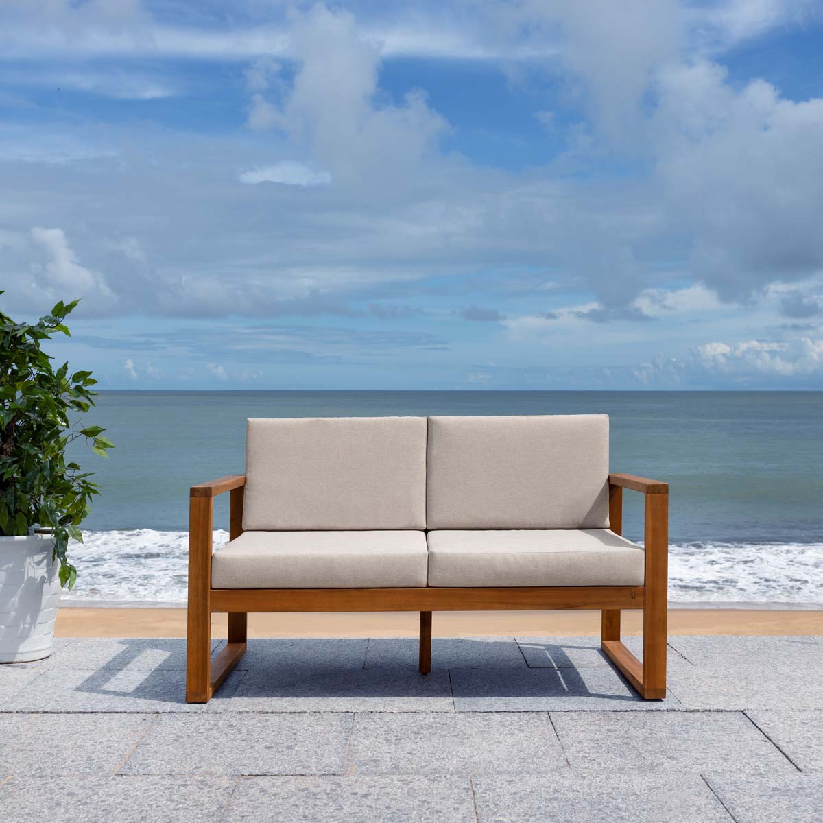Safavieh Emiko Outdoor Bench , PAT7302 - Natural / Light Grey