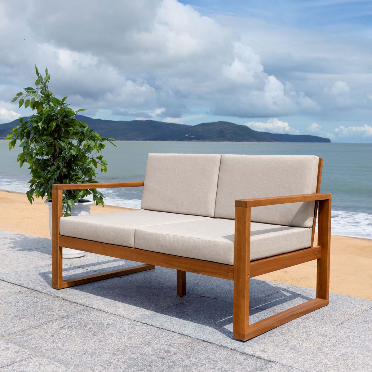 Safavieh Emiko Outdoor Bench , PAT7302 - Natural / Light Grey