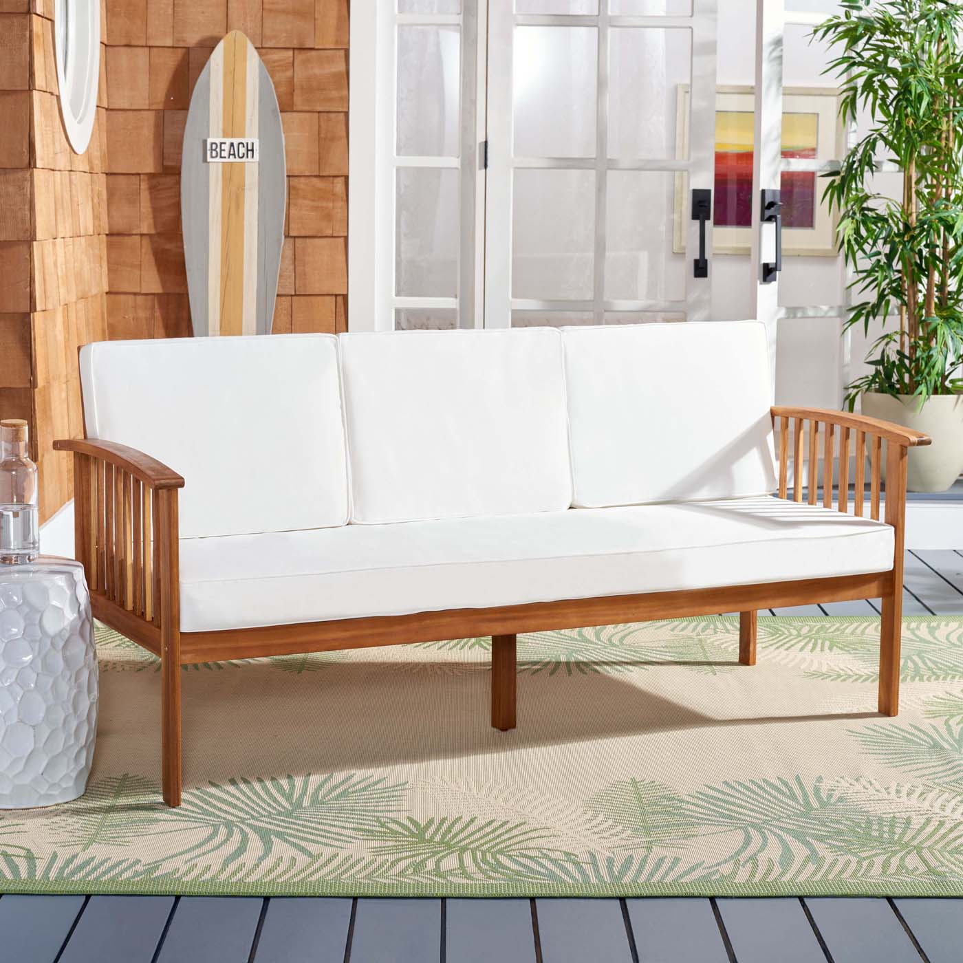 Safavieh Finnick Outdoor Bench , PAT7303 - Natural / Beige