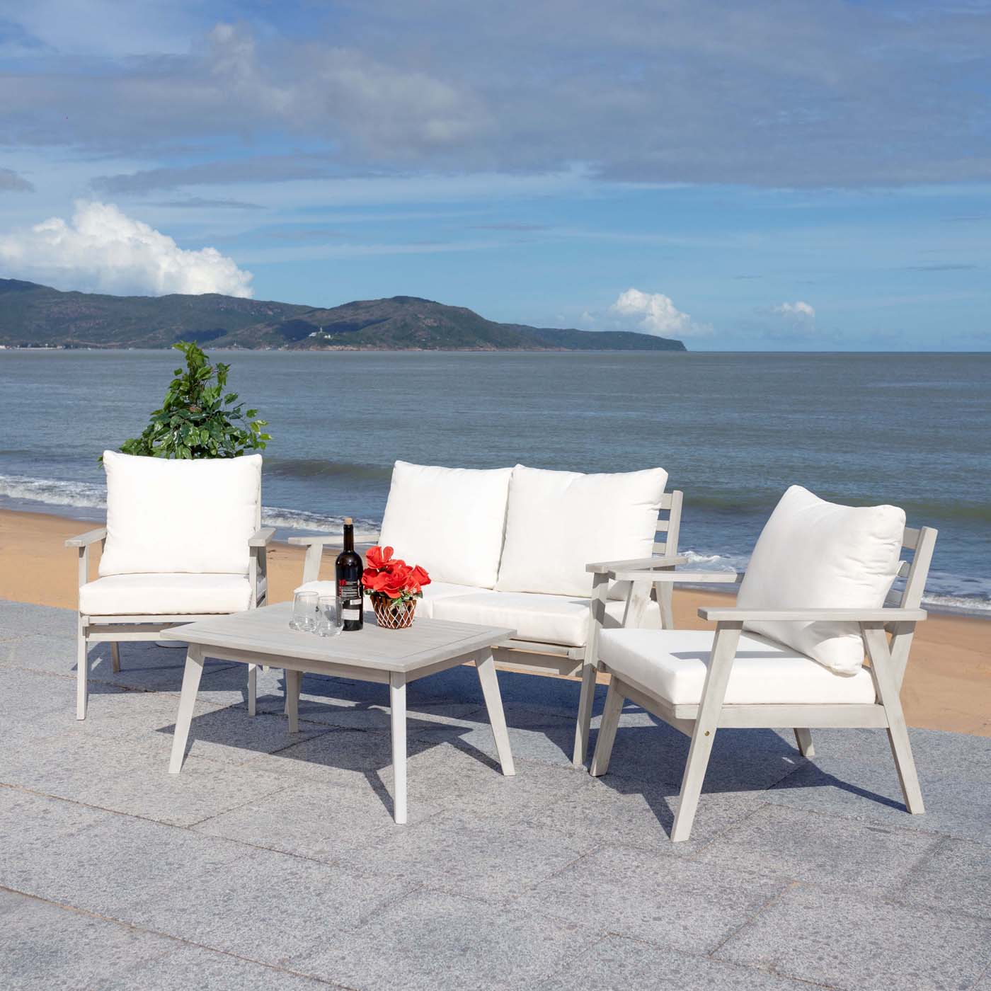 Safavieh Castalia 4 Piece Outdoor Living Set , PAT7305 - Grey / Beige