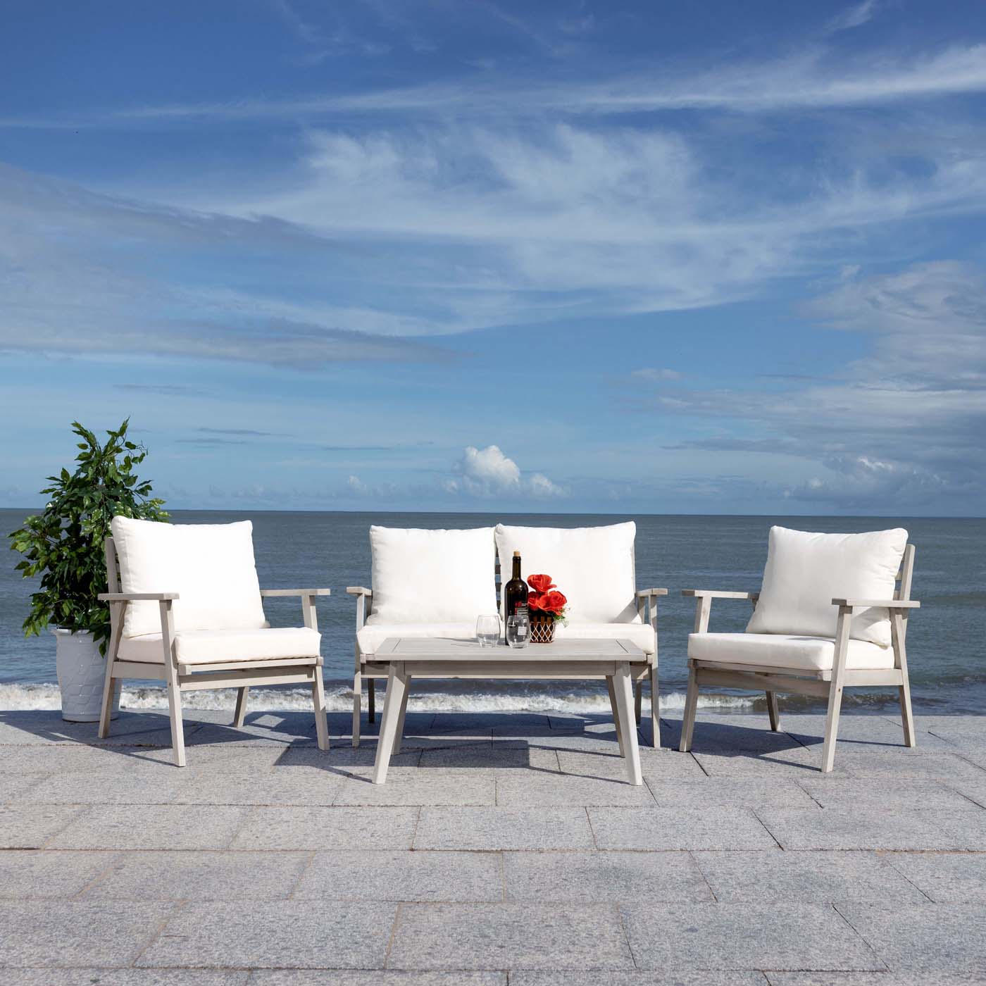 Safavieh Castalia 4 Piece Outdoor Living Set , PAT7305 - Grey / Beige