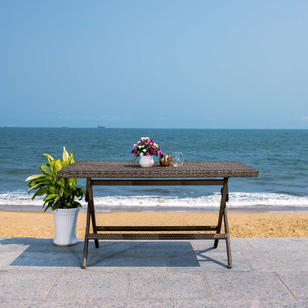 Safavieh Akita Folding Table , PAT7503 - Grey Brown / White