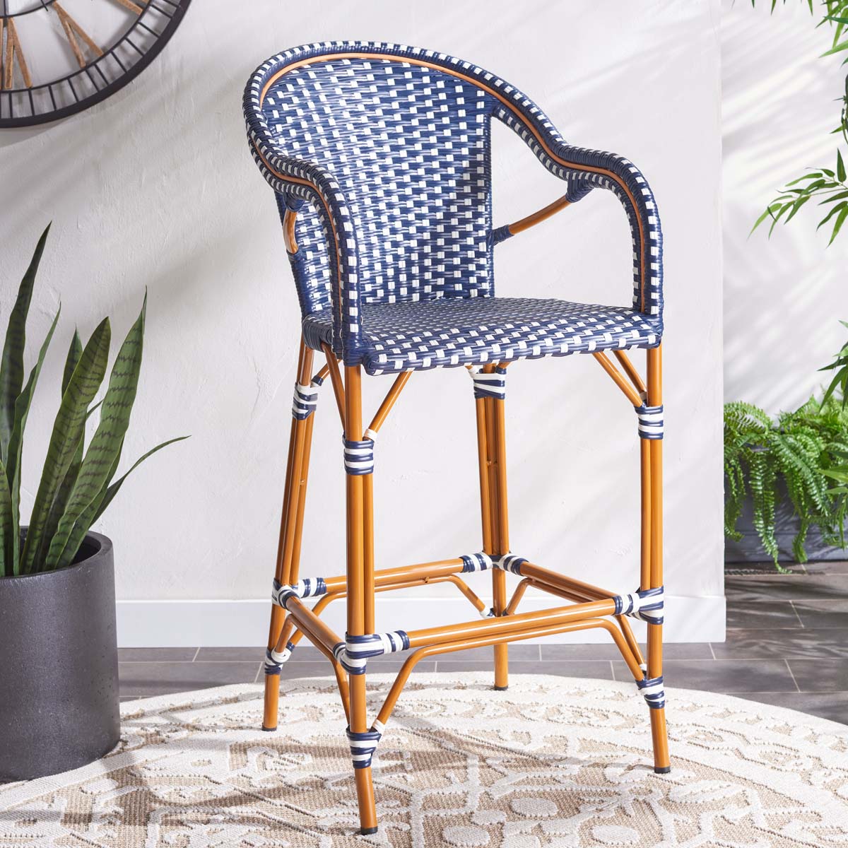 Safavieh California Bar Stool , PAT7535 - Navy/White