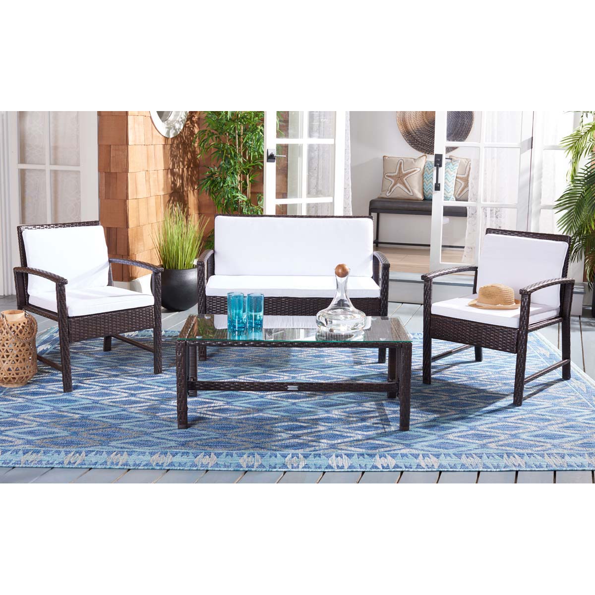 Safavieh Krissy Living Set , PAT7711 - Brown/White Cushion