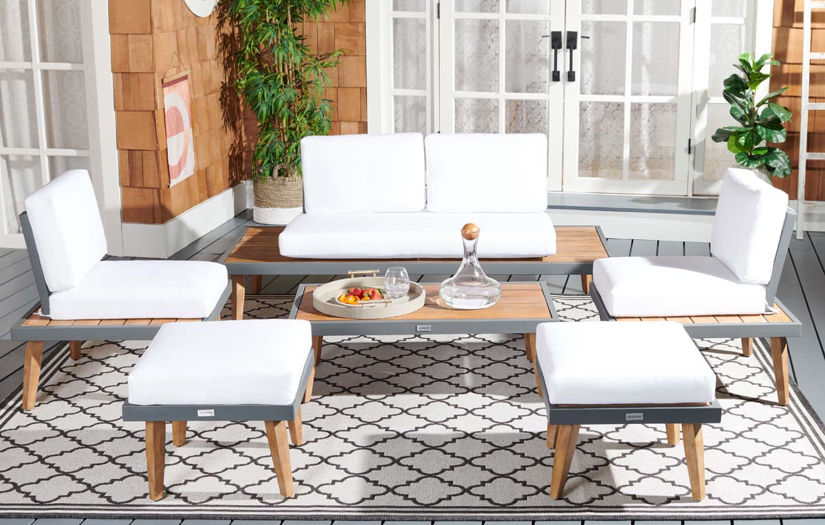 Safavieh Melbrook 6Pc Living Set/Black/White Cushion , PAT7723