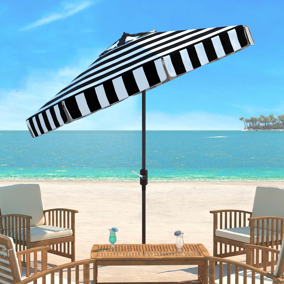 Safavieh Uv Resistant Elsa Fashion Line 9Ft Auto Tilt Umbrella , PAT8003 - Black/White