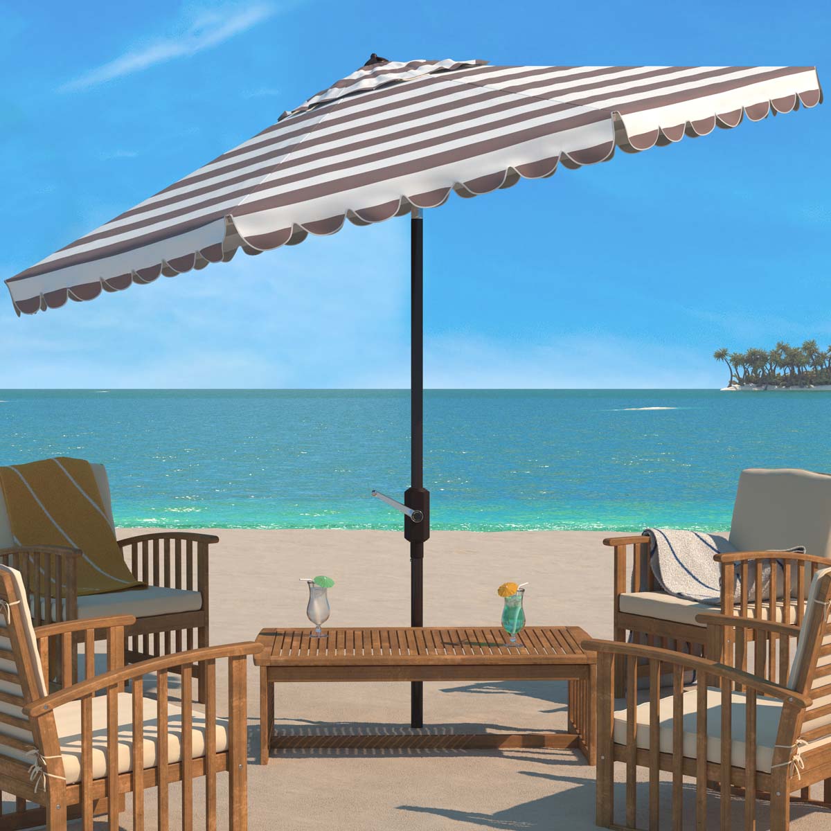 Safavieh Vienna 11Ft Rnd Crank Umbrella , PAT8111 - Grey/White