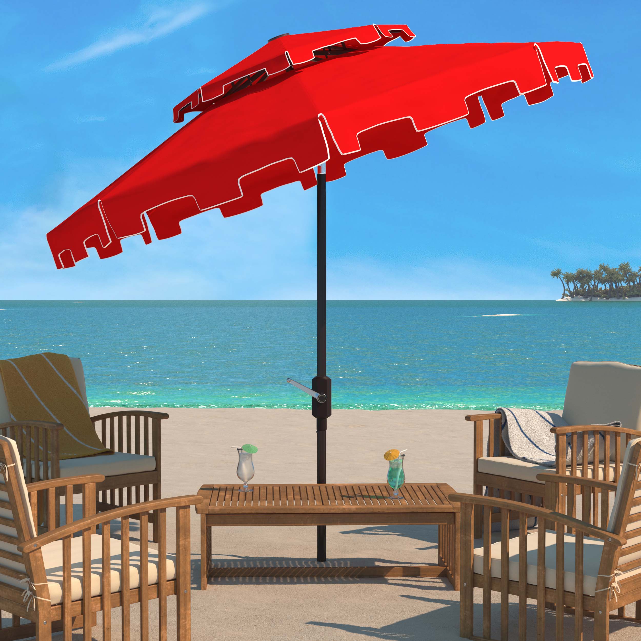 Safavieh Zimmerman 9ft Double Top Market Umbrella , PAT8200 - Red/White Trim