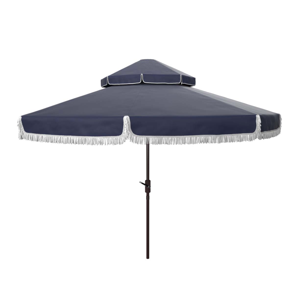 Safavieh Milan Fringe 9Ft Double Top Crank Umbrella , PAT8208 - Navy/White