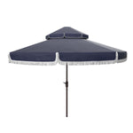 Safavieh Milan Fringe 9Ft Double Top Crank Umbrella , PAT8208 - Navy/White