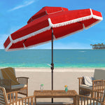 Safavieh Milan Fringe 9Ft Double Top Crank Umbrella , PAT8208 - Red