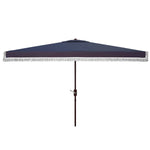 Safavieh Milan Fringe 6.5 X 10 Ft Rect Crank Umbrella , PAT8308 - Navy / White
