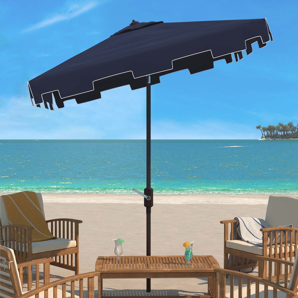 Safavieh Zimmerman 7.5 Ft Square Market Umbrella , PAT8400 - Navy/White