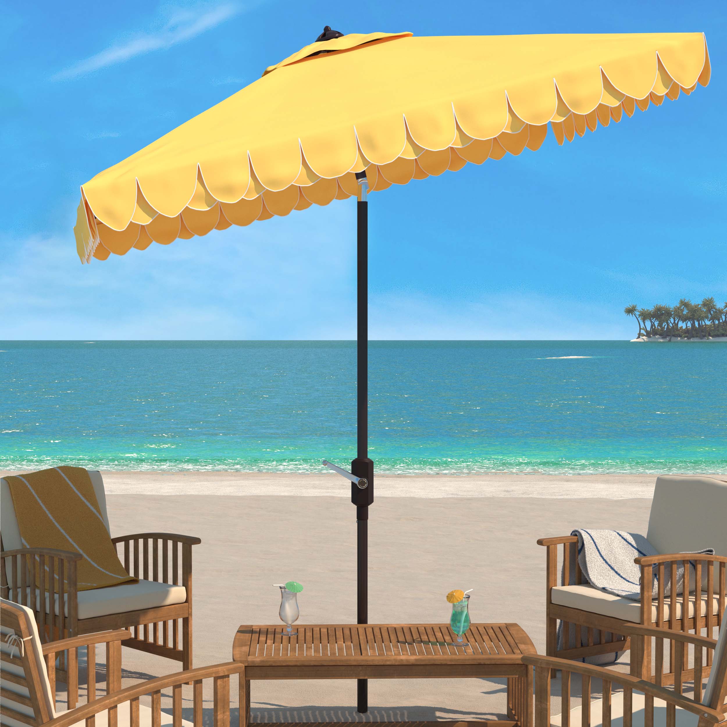 Safavieh Elegant Valance 7.5 Ft Square Umbrella , PAT8406 - Yellow