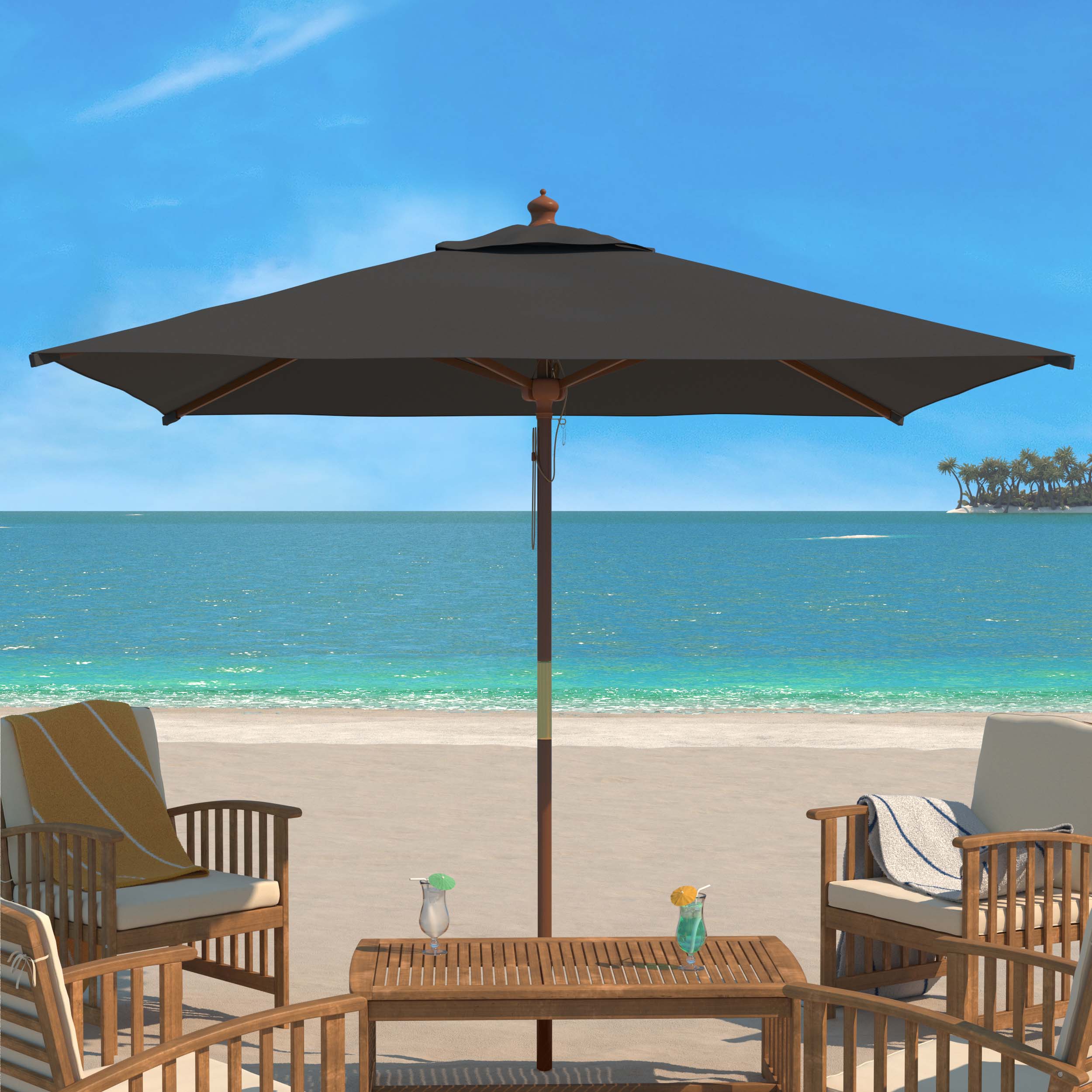 Safavieh Velop 7.5 Ft Square Wooden Pulley Market Umbrella , PAT8409 - Grey