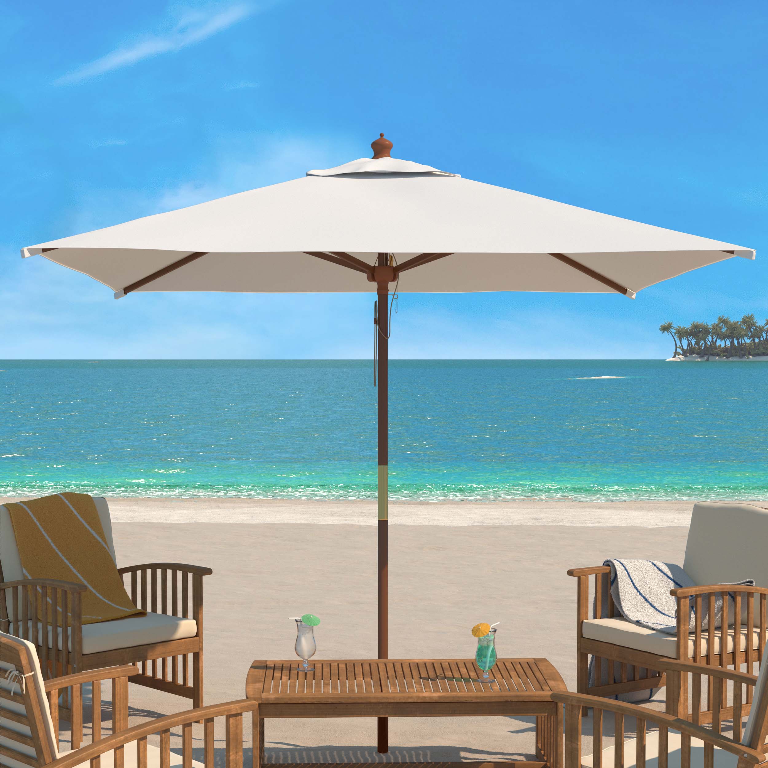 Safavieh Velop 7.5 Ft Square Wooden Pulley Market Umbrella , PAT8409 - White