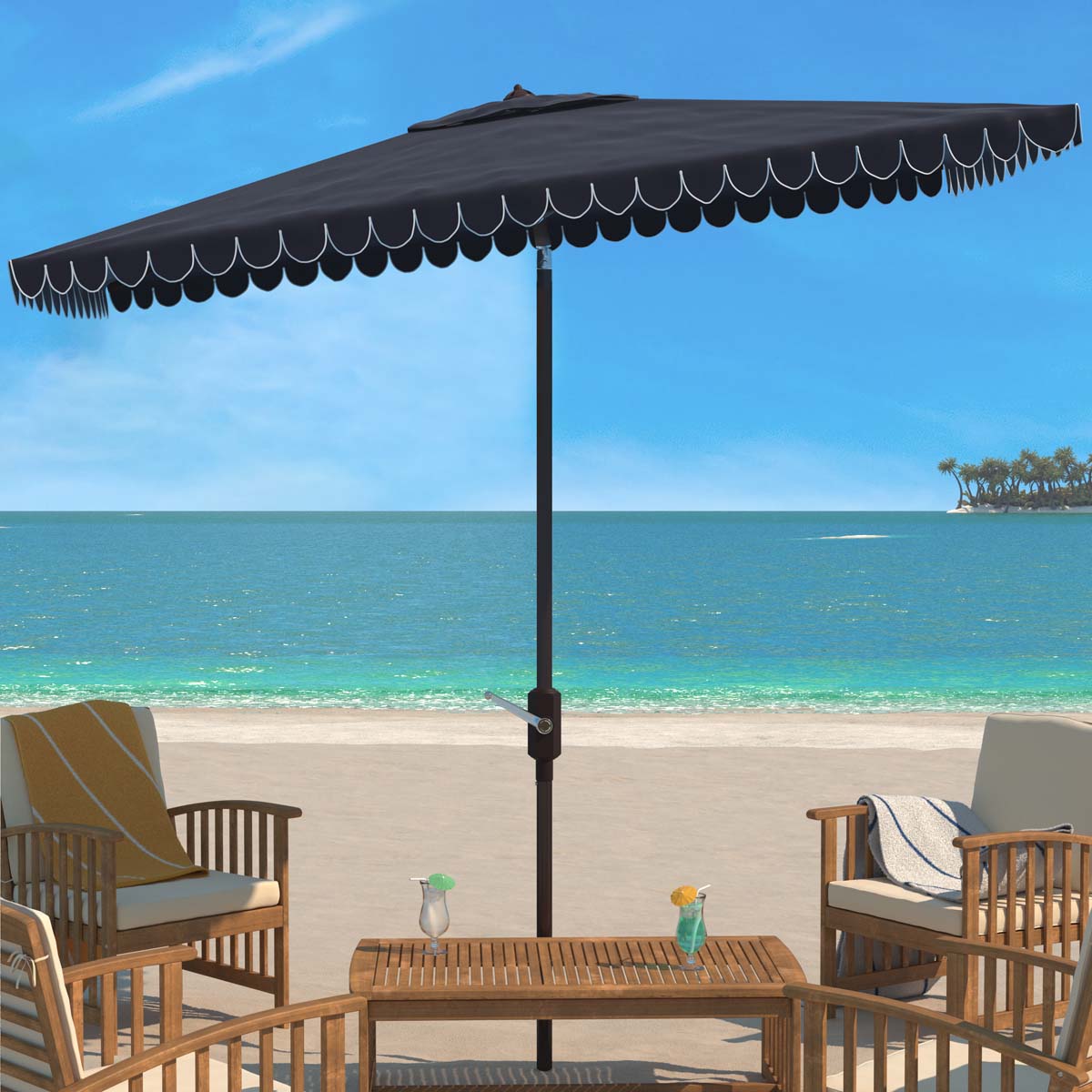 Safavieh Venice 7.5 Ft Square Crank Umbrella , PAT8410 - Navy/White