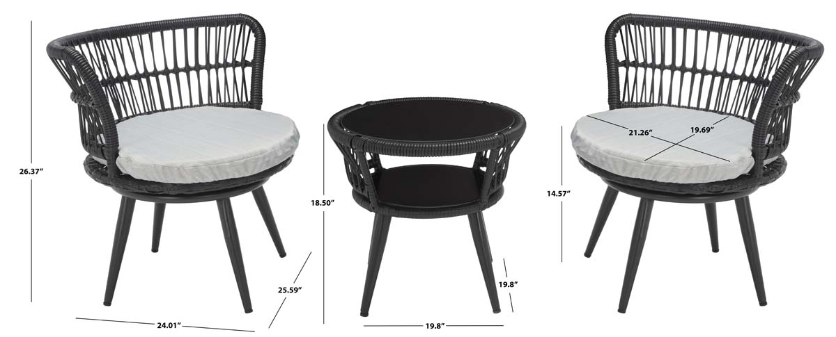 Safavieh Kyomi 3Pc Lounge Set , PAT9032 - Black Rope/Grey Cushion