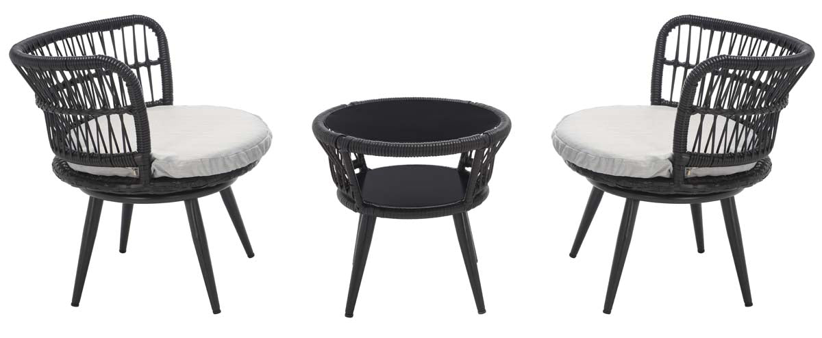 Safavieh Kyomi 3Pc Lounge Set , PAT9032 - Black Rope/Grey Cushion