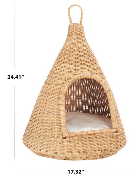 Safavieh Tifa Cat Bed W/ Cushion , PET6501 - Natural Honey / White