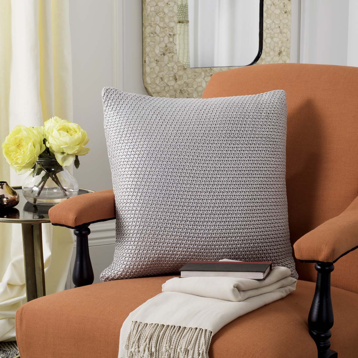 Safavieh Tickled Grey Knit Pillow , PLS191 - Palewisper