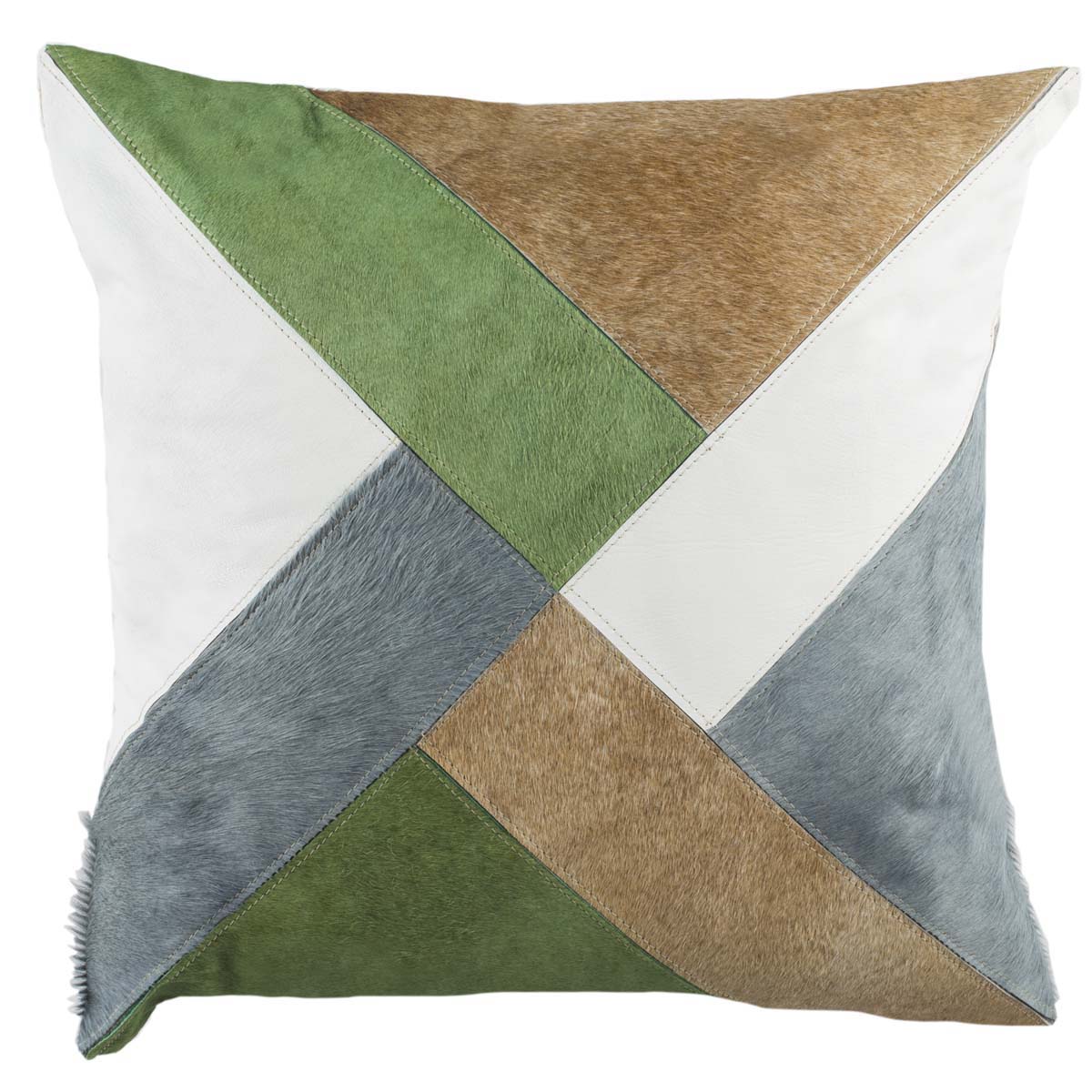 Safavieh Clovis Cowhide 20X20 Pillow, PLS235 - Beige/White/Grey/Olive Greeen