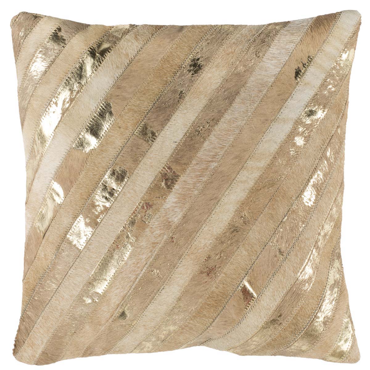 Safavieh Latta Metallic Cowhide 20X20 Pillow, PLS247 - Beige/Gold