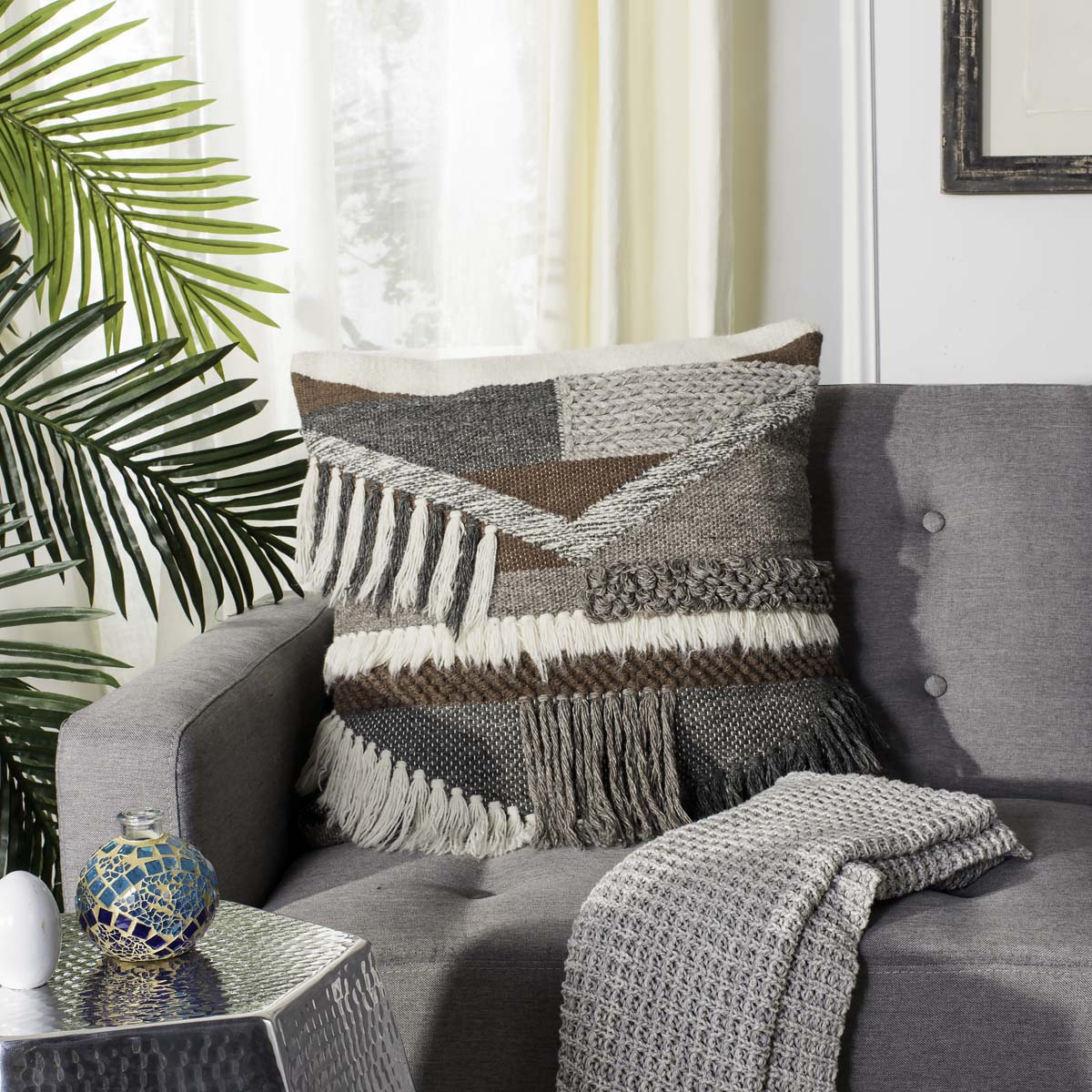Safavieh Freja 20 Pillow, PLS305 - Charcoal/Brown