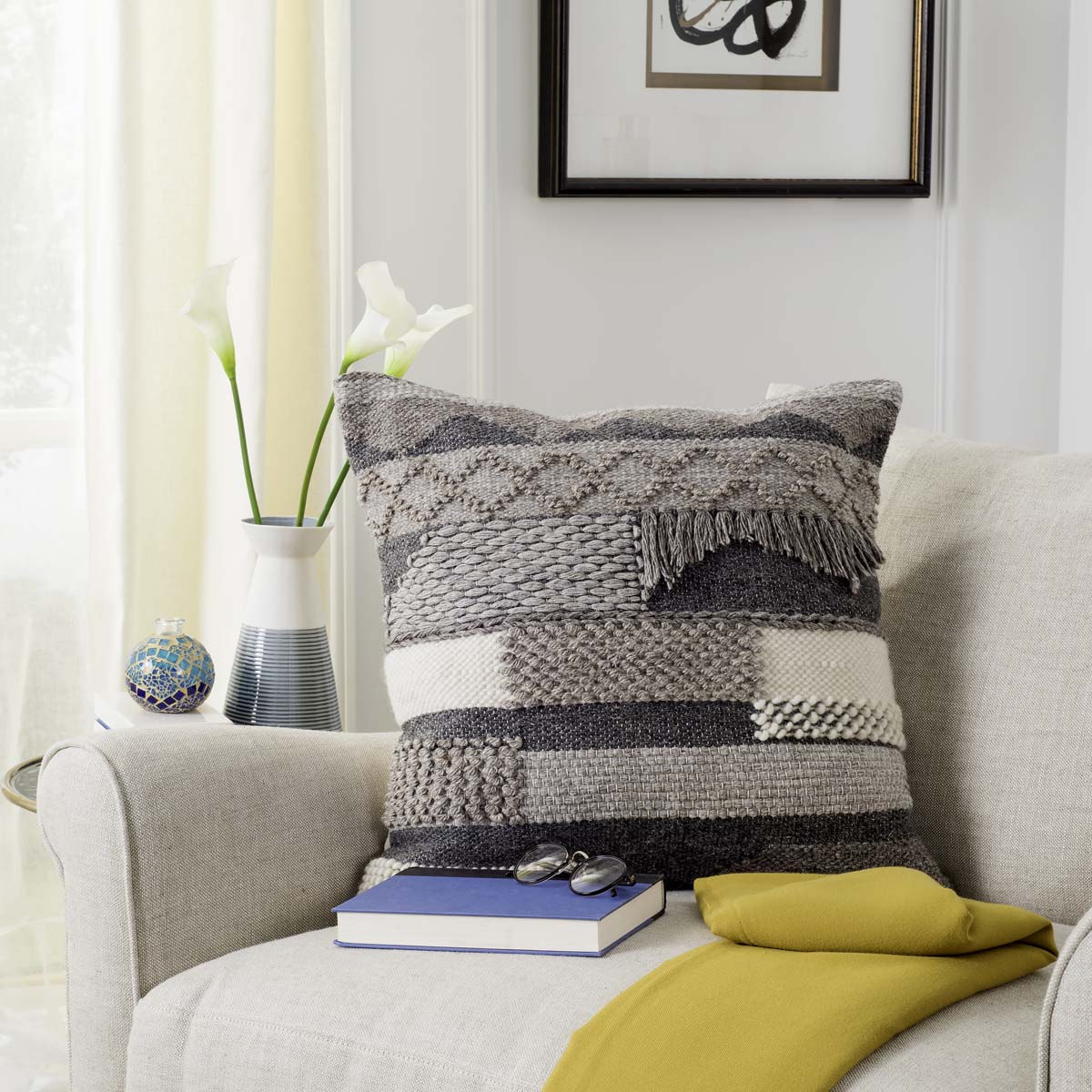 Safavieh Gareth 20 Pillow , PLS306 - Charcoal/Silver