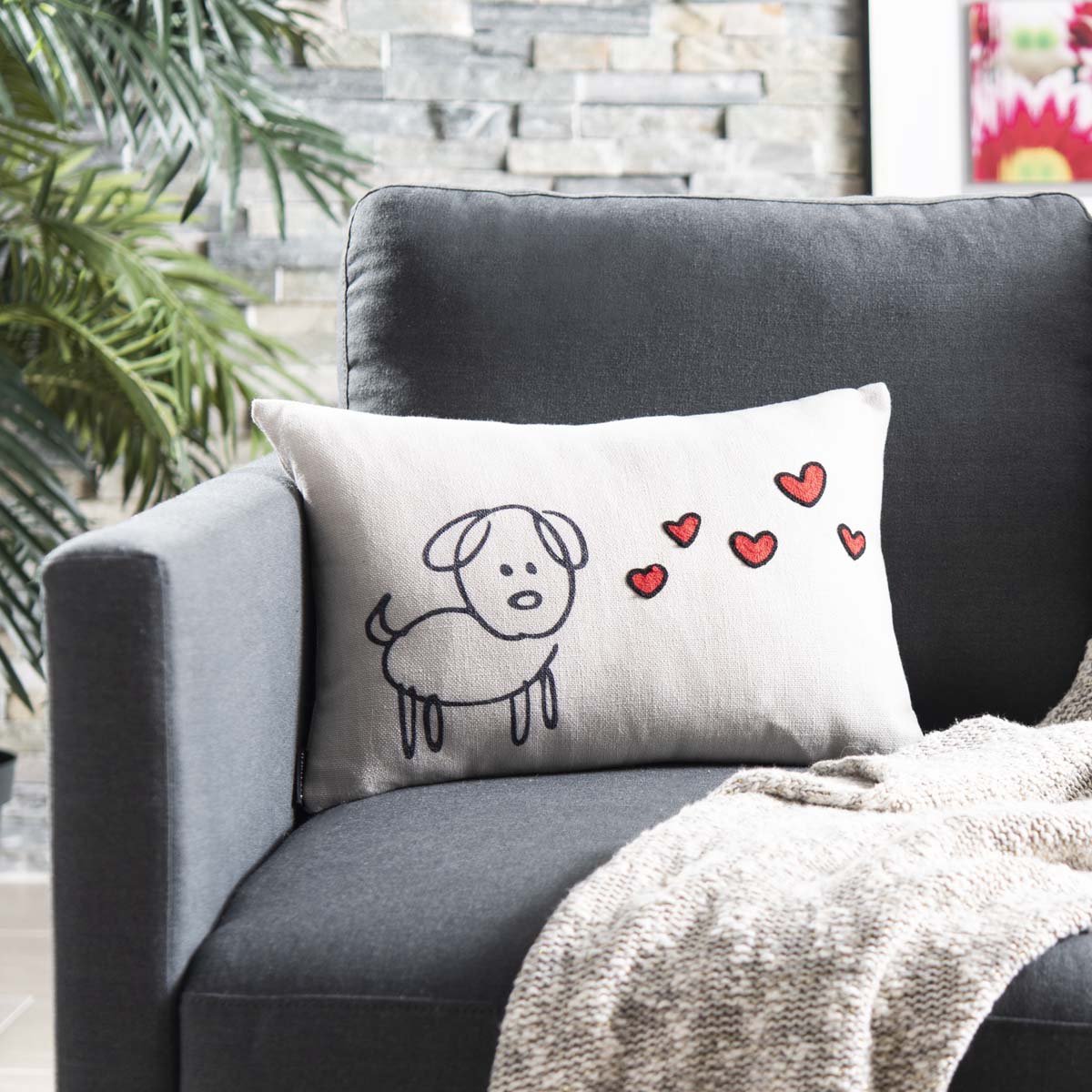 Safavieh Puppy Love Pillow , PLS737 - Cream/Red