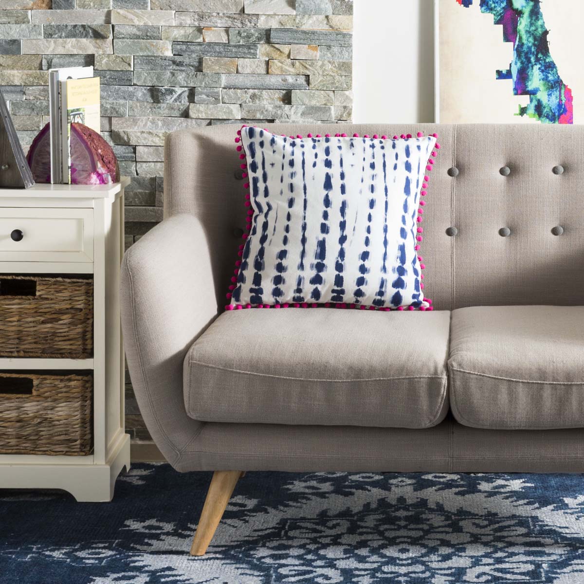 Safavieh Atalia Pillow , PLS792 - Pink/Cream/Navy