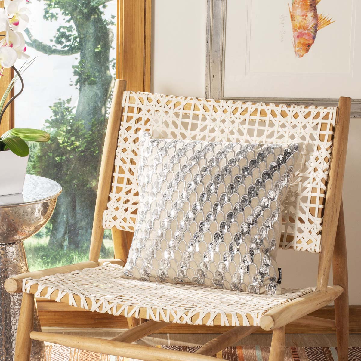 Safavieh Angelien Pillow Beige/Silver, PLS886 - Beige/Silver