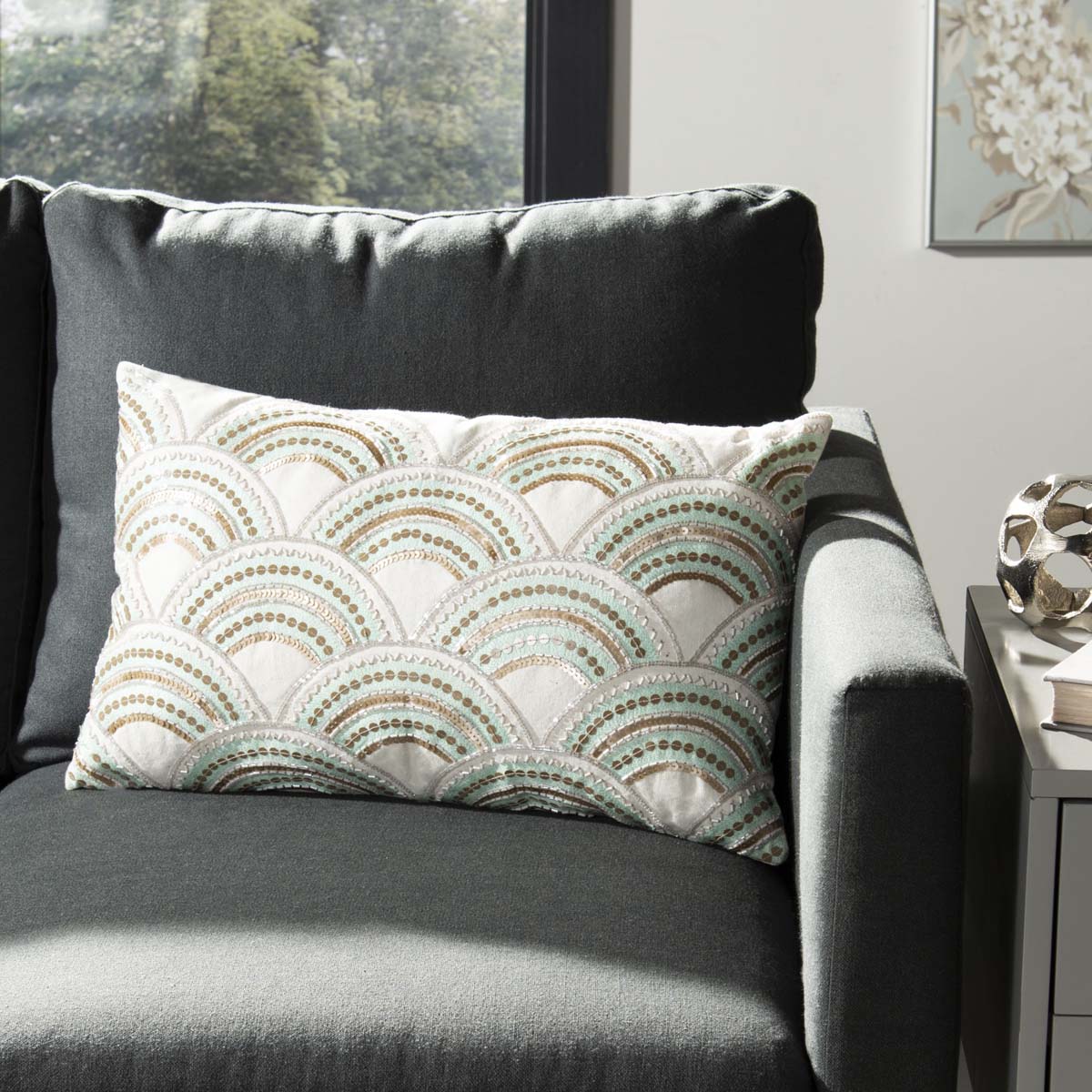 Safavieh Kadri Pillow Beige/Teal/Gold, PLS889 - Beige/Teal/Gold