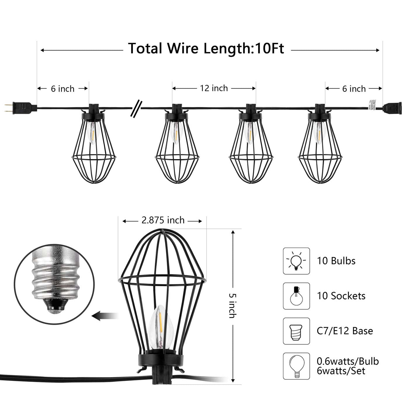 Safavieh Ellina LED Outdoor String Lights , PLT4054 - Black