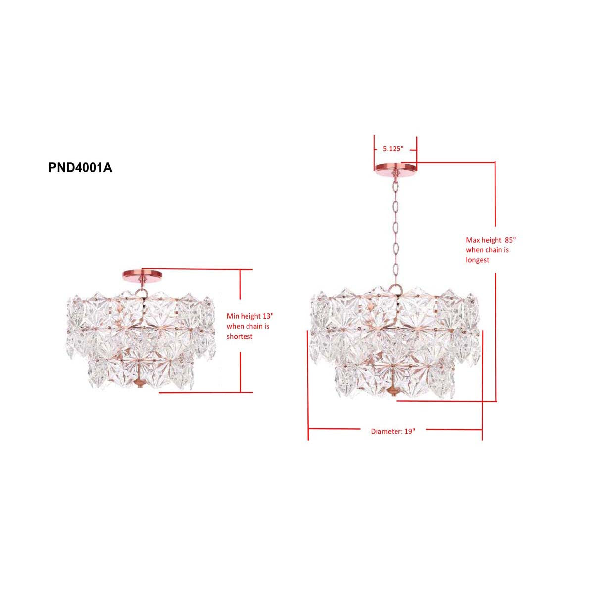 Safavieh Sia 4 Light 19 Inch Dia Adjustable Pendant , PND4001 - Clear/Copper