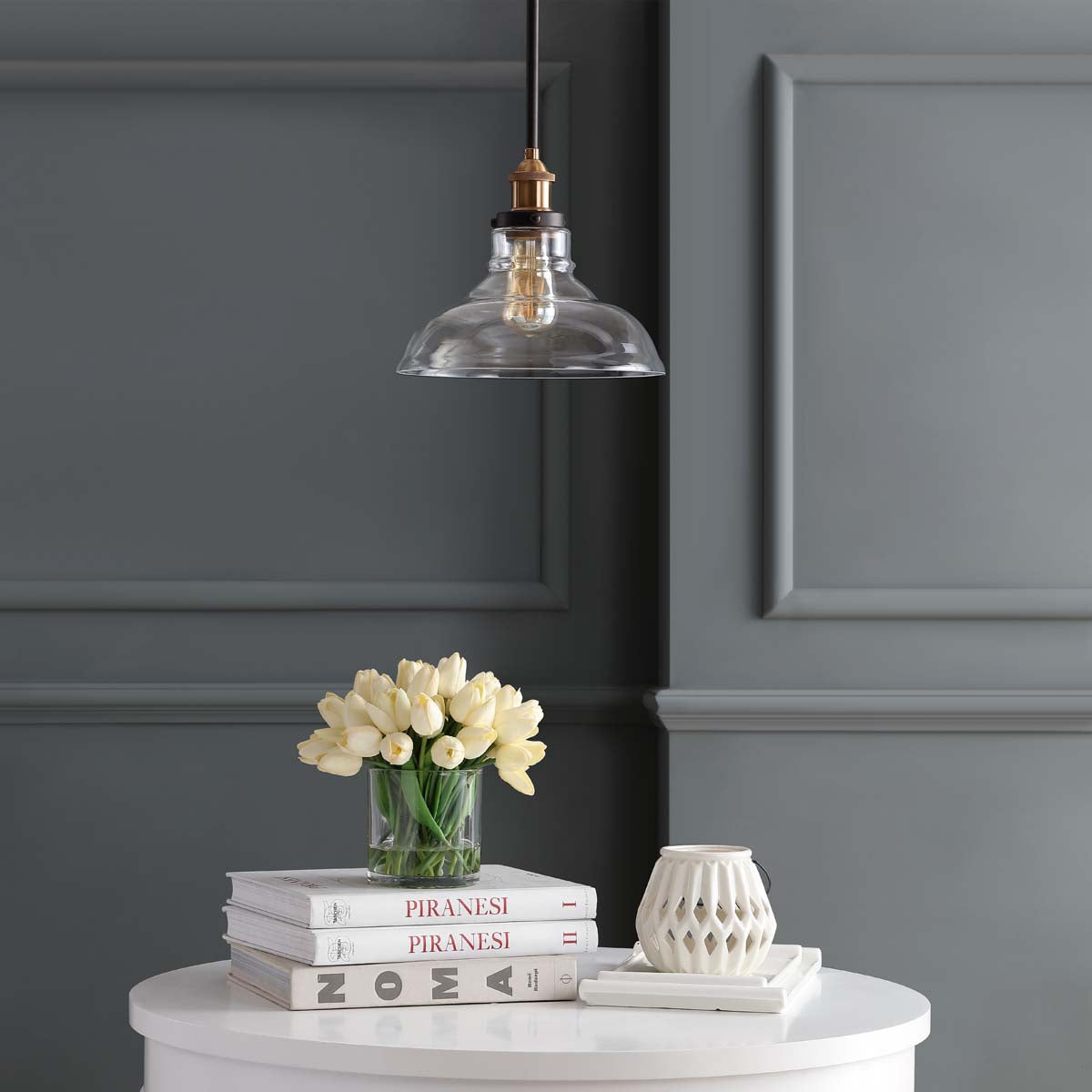 Safavieh Saul Pendant, PND4070 - Dark Grey/Brass Gold