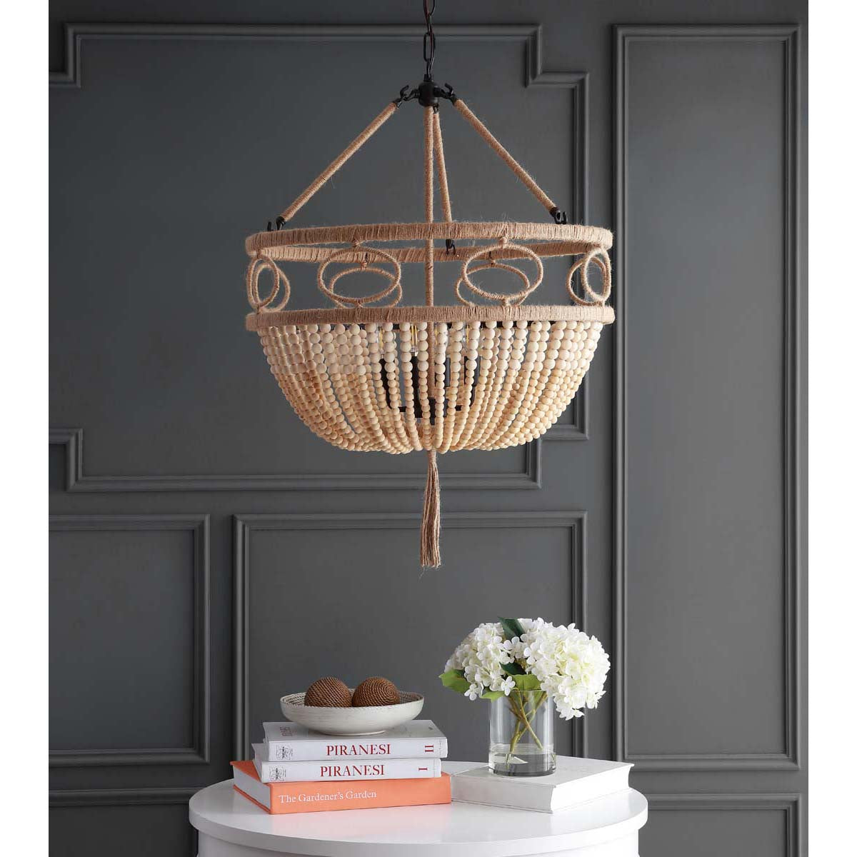 Safavieh Whitley Pendant, PND4085 - Brown Wooden Finish / Dark Grey
