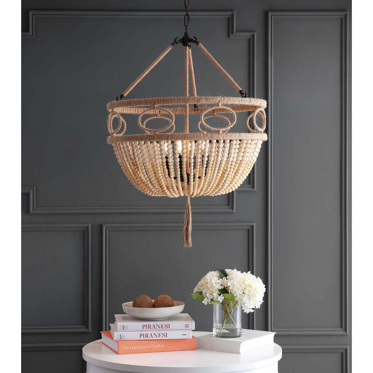 Safavieh Whitley Pendant, PND4085 - Brown Wooden Finish / Dark Grey