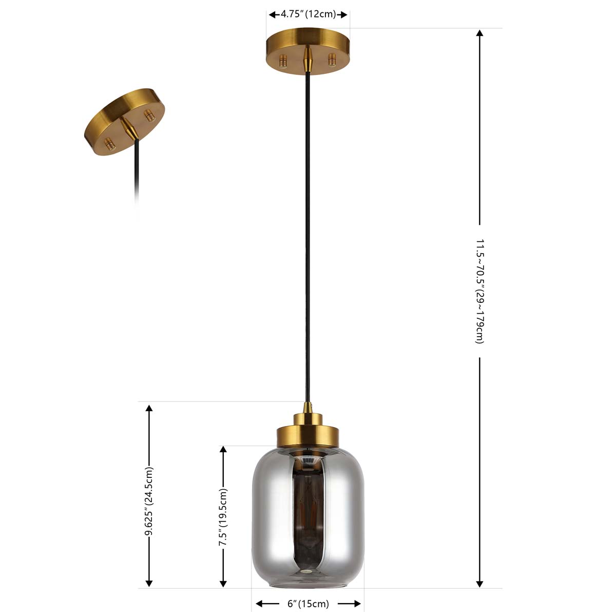 Safavieh Ethyx Pendant , PND4143 - Smoke Grey / Brass