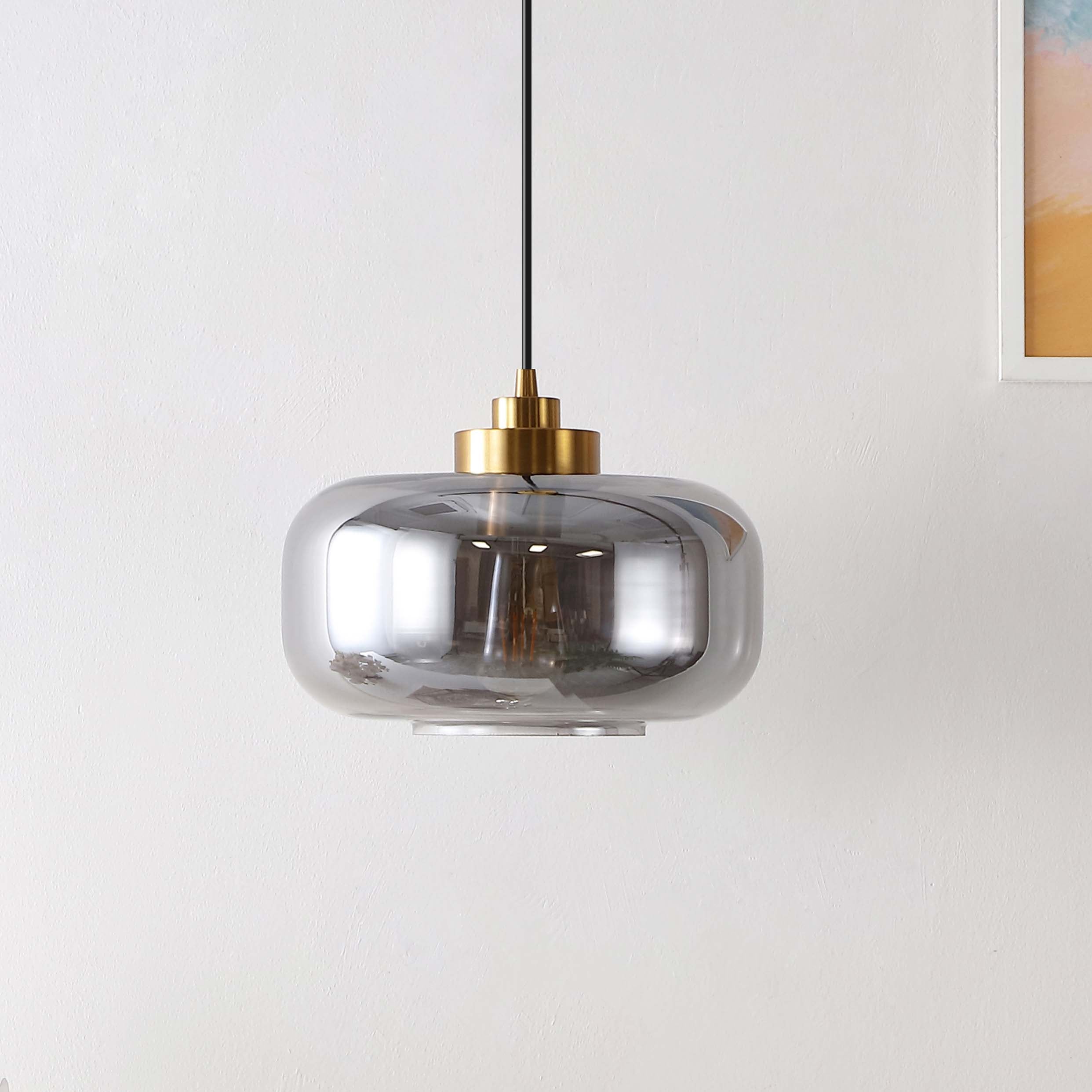 Safavieh Edge 11 Inch Pendant , PND4144 - Smoke Grey / Brass