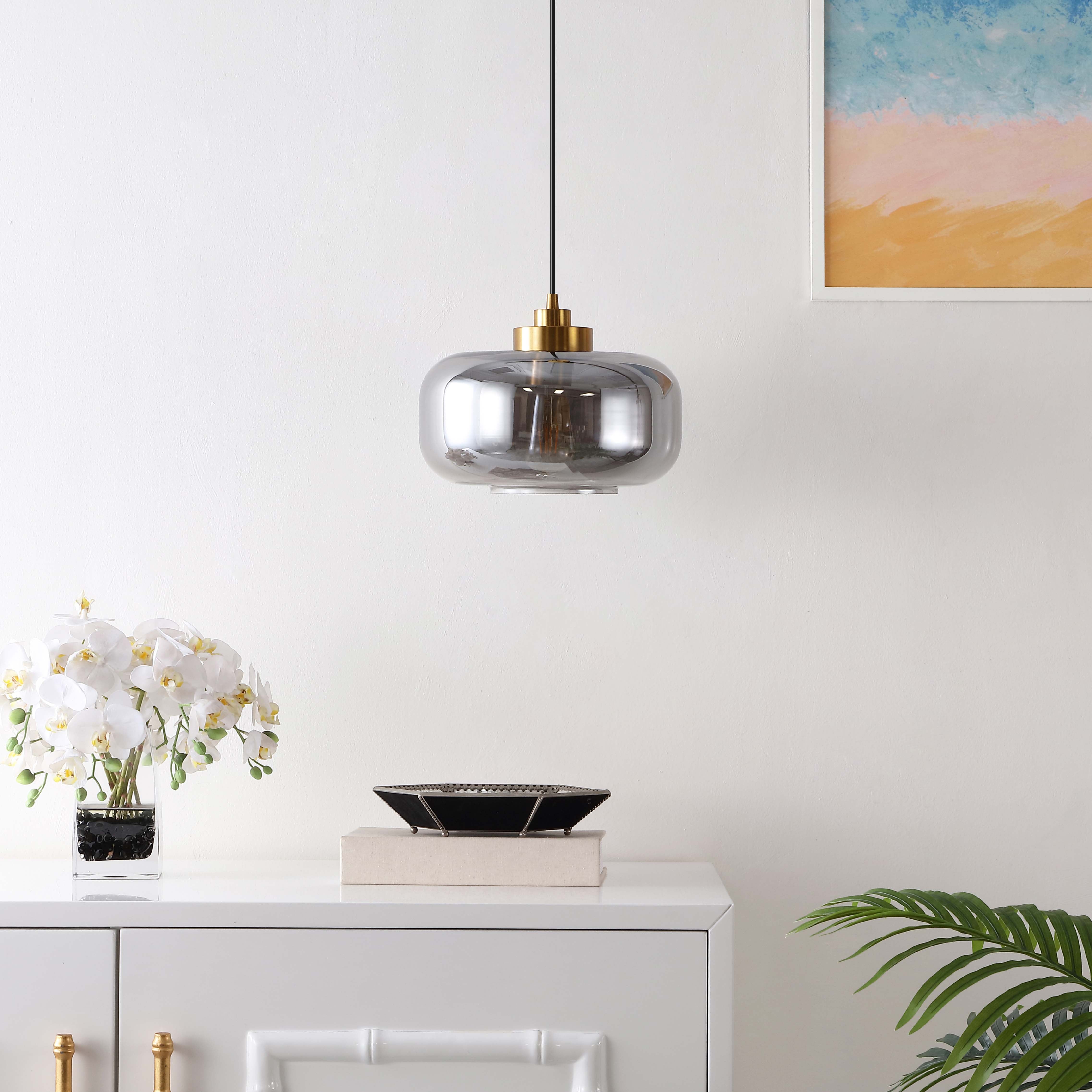 Safavieh Edge 11 Inch Pendant , PND4144 - Smoke Grey / Brass