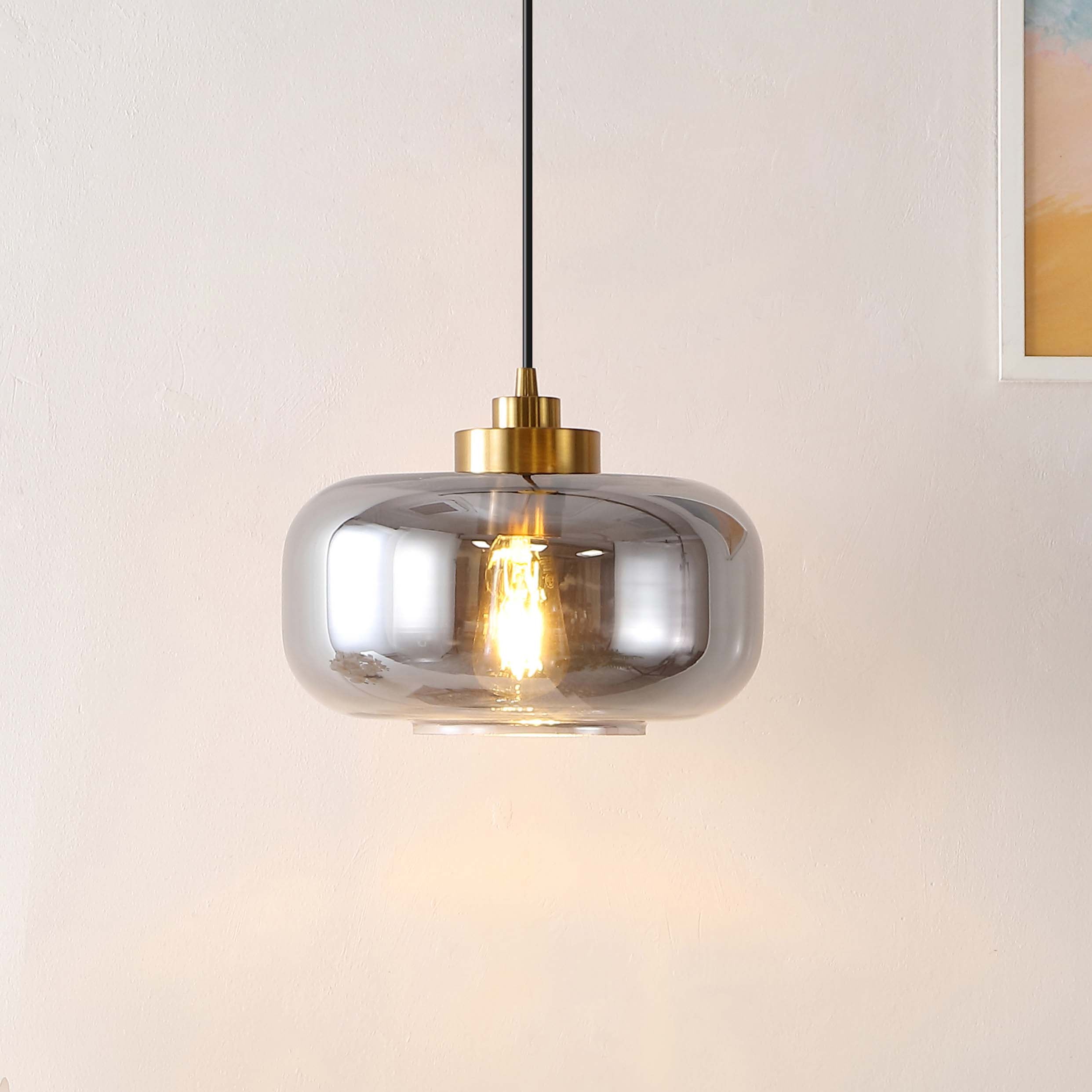 Safavieh Edge 11 Inch Pendant , PND4144 - Smoke Grey / Brass