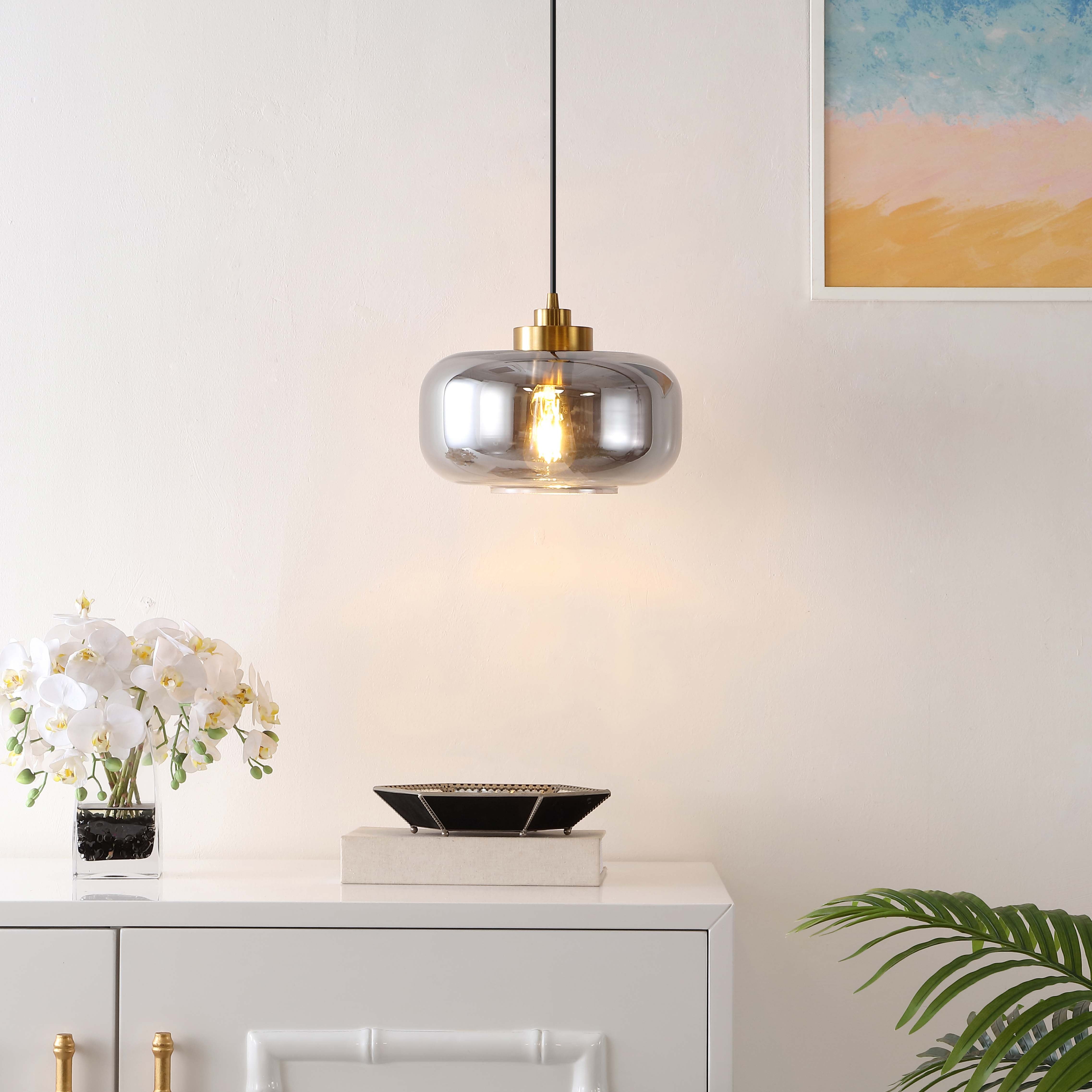 Safavieh Edge 11 Inch Pendant , PND4144 - Smoke Grey / Brass