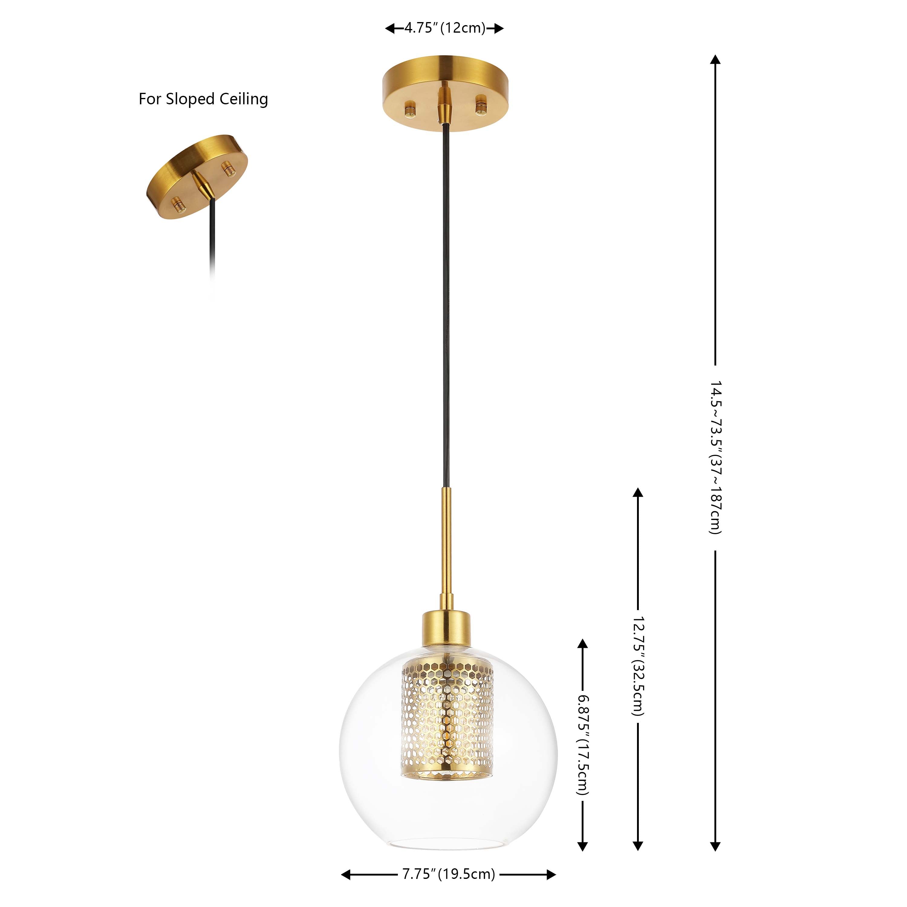 Safavieh Toronto 7.75 Inch Extendable Pendant , PND4146 - Clear / Brass